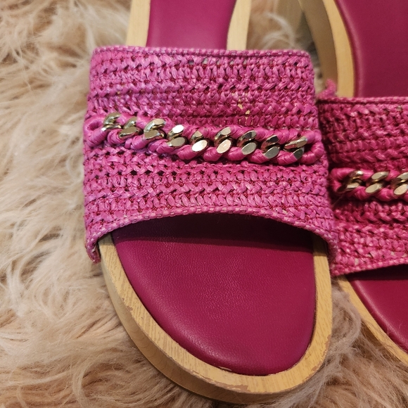 Franco Sarto Woven Pink Capri Clog Slide Wooden Platform Wedge Sandal Slip On 10 - Picture 5 of 15